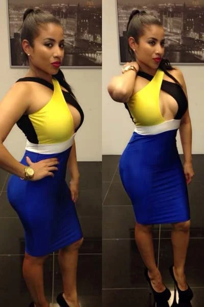 yellow/blue color block Bodycon Dresses Flirty Bodycon Dress