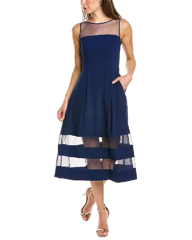 Aidan Mattox Sleeveless Crepe & Mesh Midi Dress Denim Midi Skirt