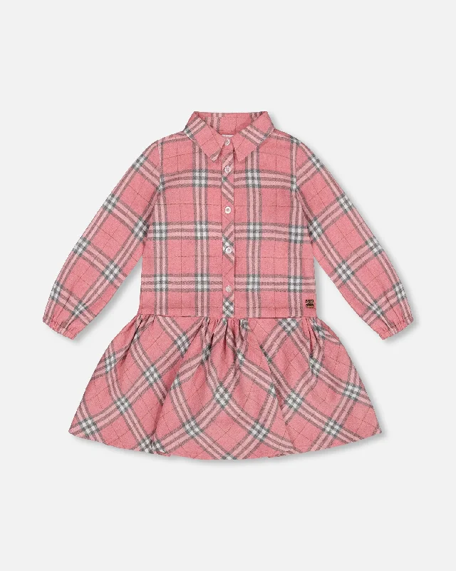 Flannel Shirt Dress With Frill Pink Plaid Summer Shirt Dress