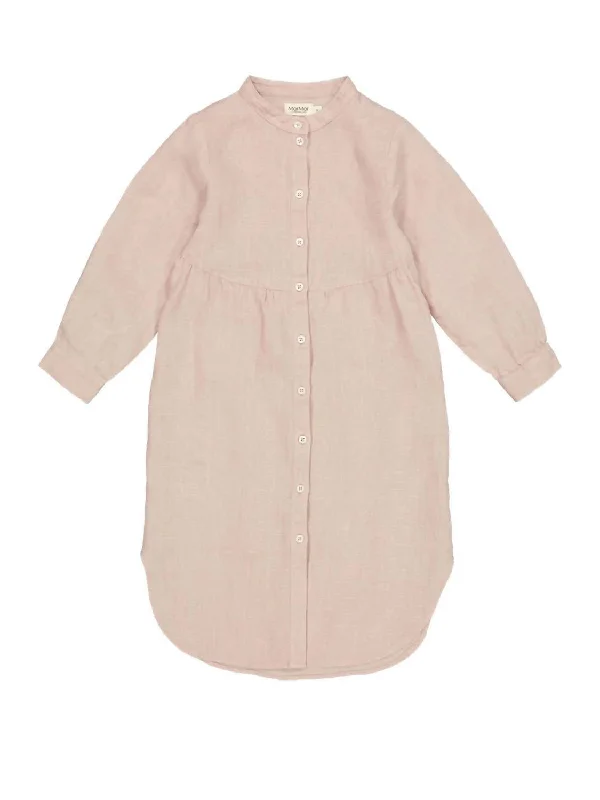 Girl's Dosa Linen Shirt Dress In Pale Rose High-Waisted Shirt Dress