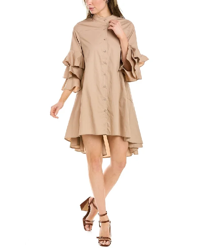 Gracia Layered Ruffle Sleeve Shirtdress Button Front Shirt