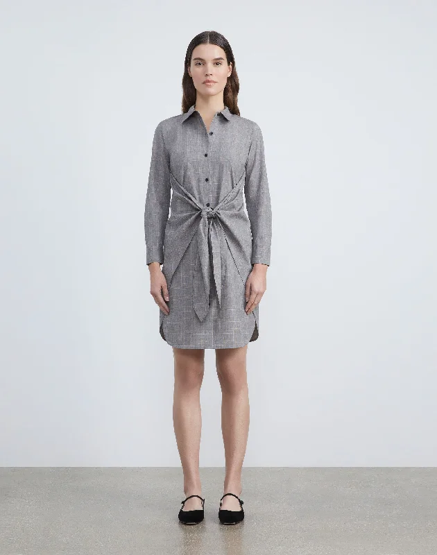 Leisurely Plaid Tie Waist Shirtdress Lace Shirt Dress