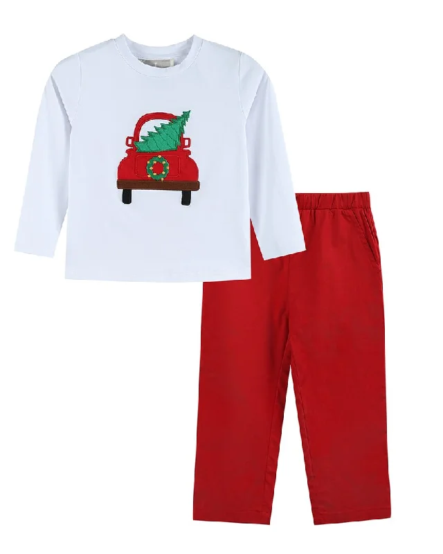 Lil Cactus Christmas Tree Truck Shirt & Pant Set Polka Dot Shirt