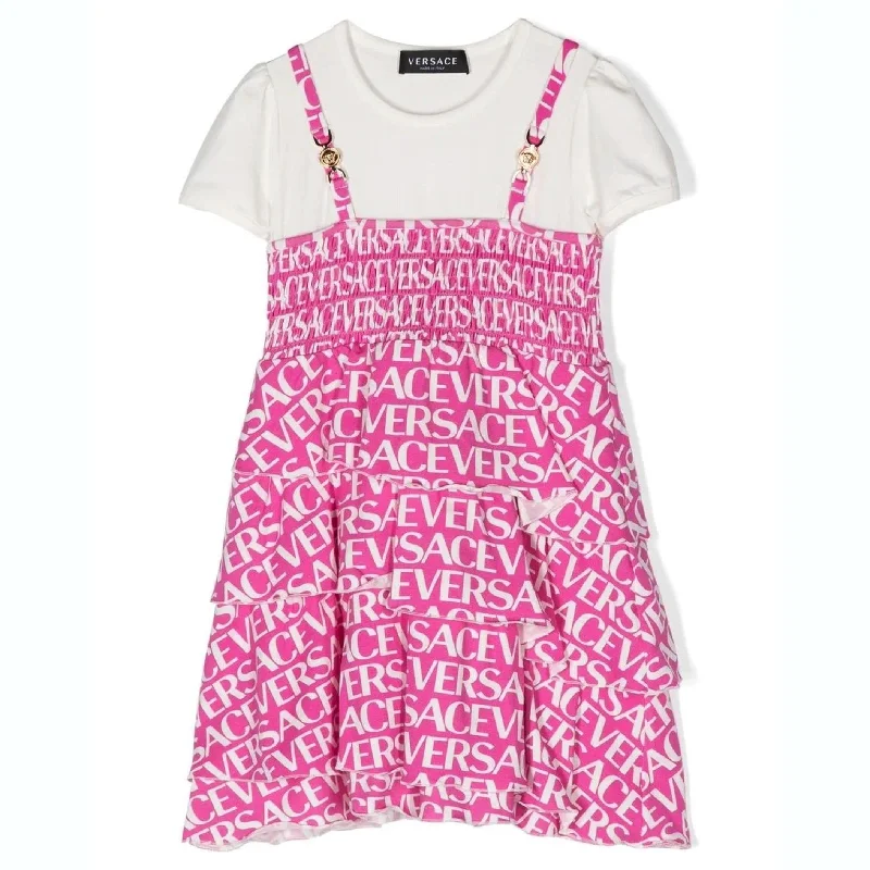 Pink & White Logo Cotton Jersey T-shirt Dress Stylish Button Shirt