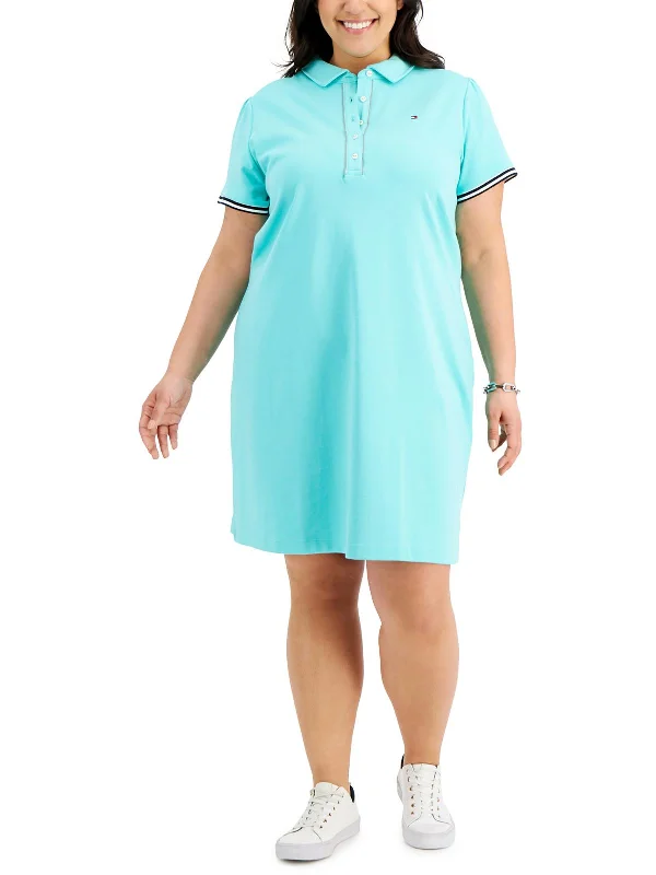 Plus Womens Cotton Knee T-Shirt Dress Formal Shirt Dress