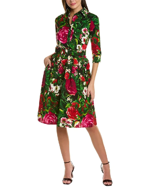 Samantha Sung Audrey 1 3/4-Sleeve Shirtdress Pleated Shirt Dress