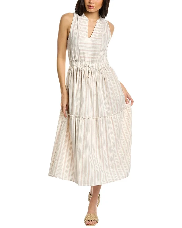 Splendid Livia Linen-Blend Midi Dress Stylish Pleated Skirt