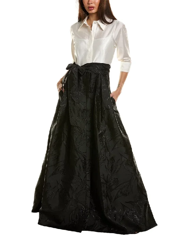 Teri Jon by Rickie Freeman Taffeta Shirt Gown Loose Shirt Dress