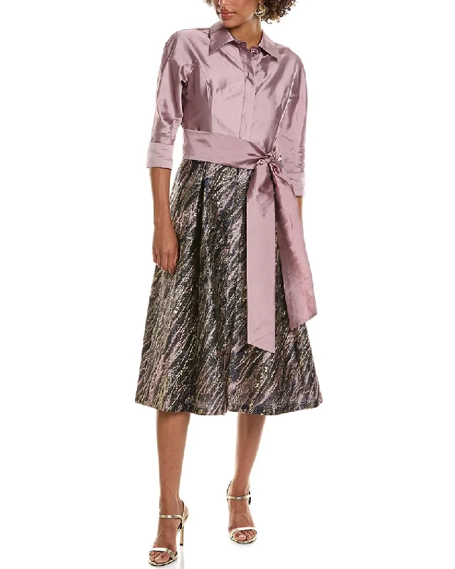 Teri Jon by Rickie Freeman Taffeta Shirtdress Long Sleeve Shirt Dress