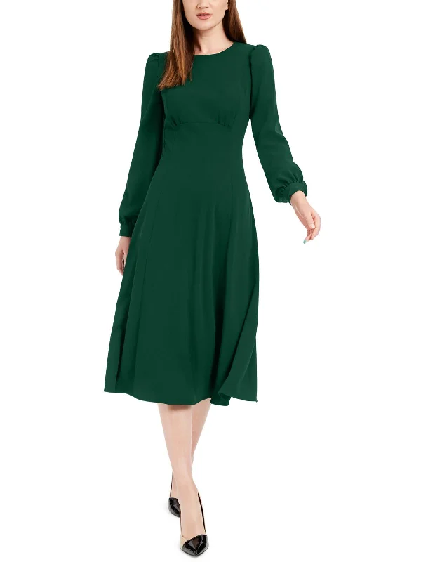 Womens Crewneck Midi Wear to Work Dress Midi Skirt Dress