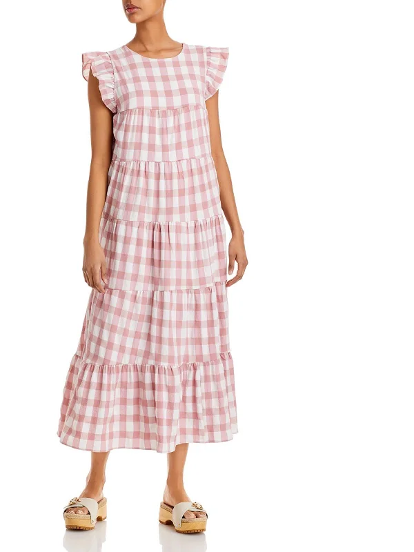 Womens Gingham Midi Babydoll Dress Cozy Midi Skirt