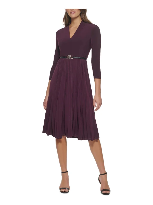 Womens Shutter Pleat Midi Fit & Flare Dress Warm Midi Skirt