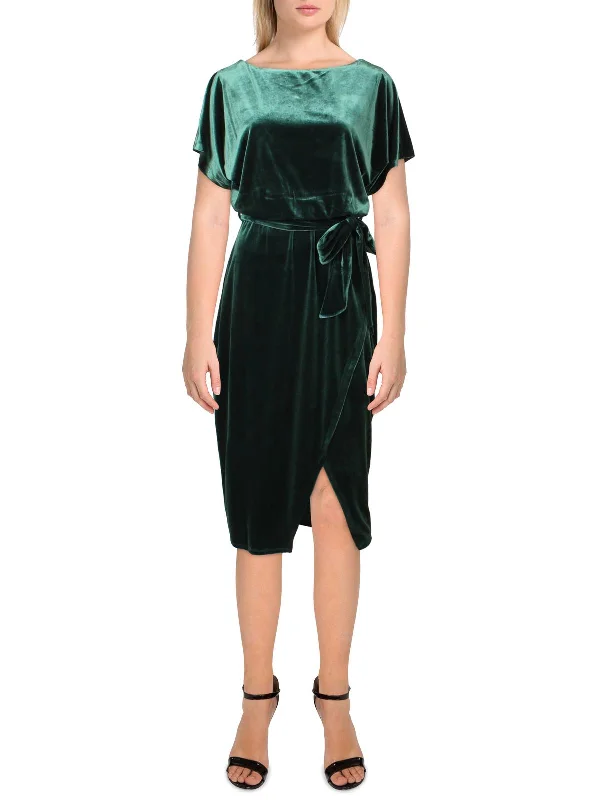 Womens Velvet Boatneck Midi Dress Midi Skirt Outfit